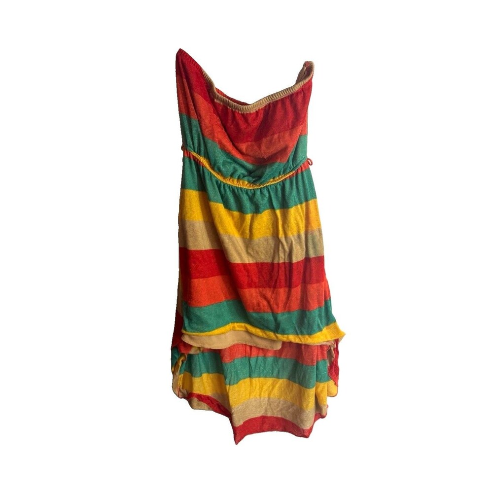 LoveJ Multicolor Striped Strapless Empire Waist Jersey Rayon Dress Knee M